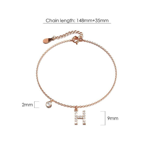 Solid 925 Sterling Silver Initial Crystal Personalised Alphabet Letter Bracelet Rose Gold Filled